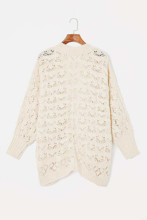 Plus Size Open Front Cream Colored Long Sleeve Cardigan