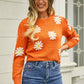 Malibu Dreams Flower Pattern Round Neck Short Sleeve Pullover Sweater