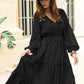 Amelia Tie Neck Long Sleeve Midi Tiered Dress