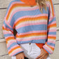 ZELDAlea Striped Round Neck Dropped Shoulder Sweater