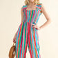 And The Why Full Size Striped Smocked Sleeveless Jumpsuit