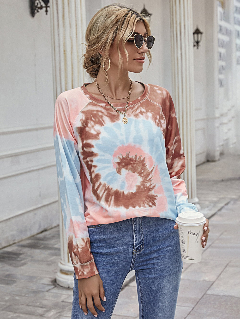 Beauteous Full Size Printed Round Neck Raglan Sleeve Tee