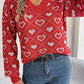 Heart Pattern V-Neck Long Sleeve Sweater