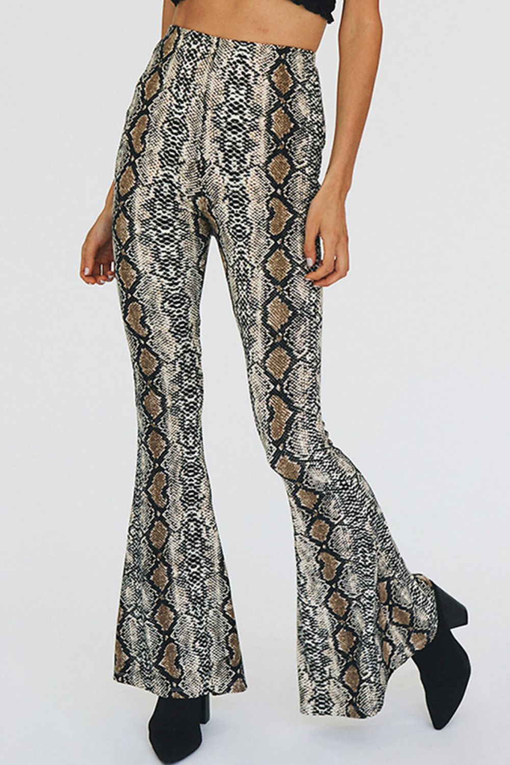 Women's Full Size Snakeskin Print Flare Pants