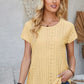 Eyelet Round Neck Rolled Short Sleeve T-Shirt