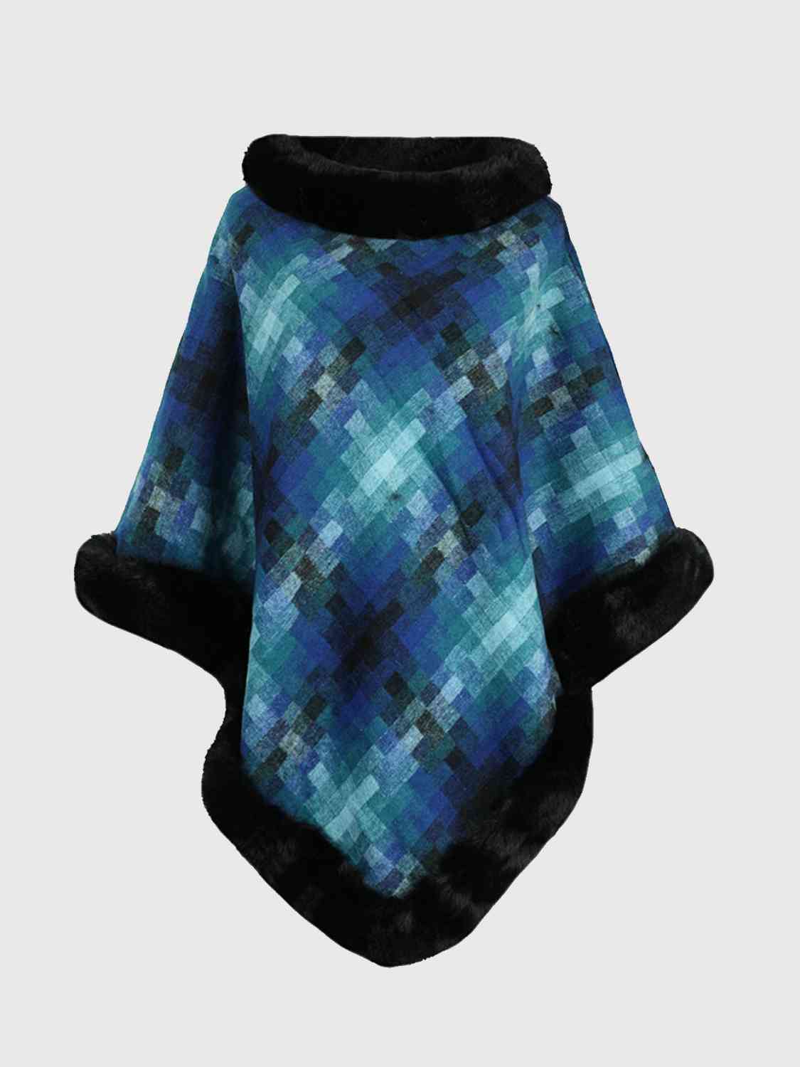 Kenya One Size Faux Fur Trim Poncho