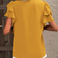 Ruffled Notched Short Sleeve Blouse