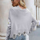 Flower Distressed Long Sleeve Sweater
