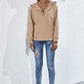 Buttoned Raglan Sleeve Hooded Blouse