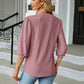 Full Size Notched Neck Three-Quarter Sleeve Blouse