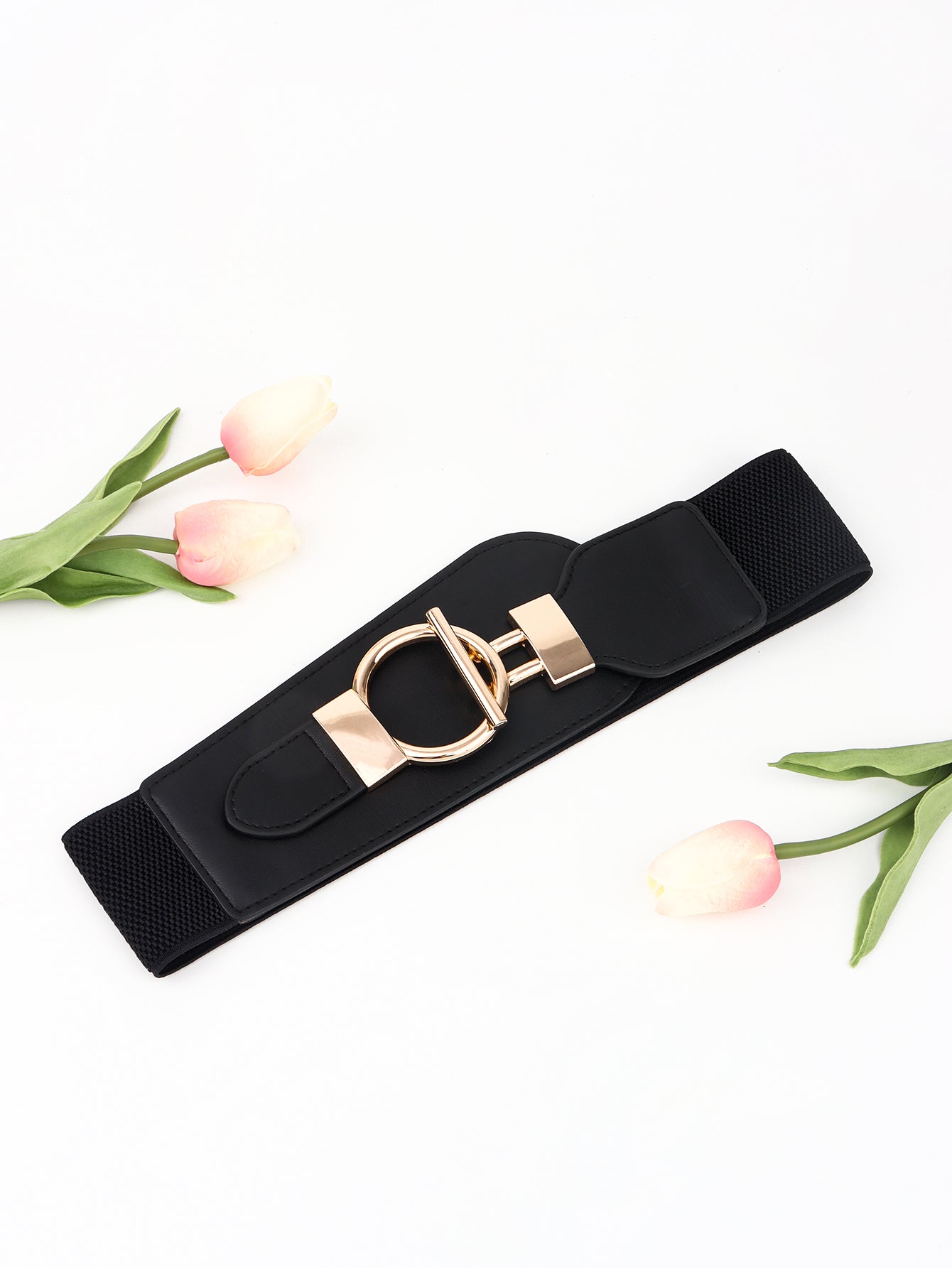 Women's PU Elastic Wide Belt with Alloy Buckle