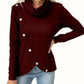 Decorative Button Turtleneck Long Sleeve T-Shirt
