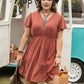 Double Take Plus Size Ruffle Hem V-Neck Short Sleeve Dress