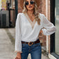 Full Size Swiss Dot V-Neck Long Sleeve Blouse