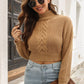 Cropped Mock Neck Cable Knit Pullover Sweater