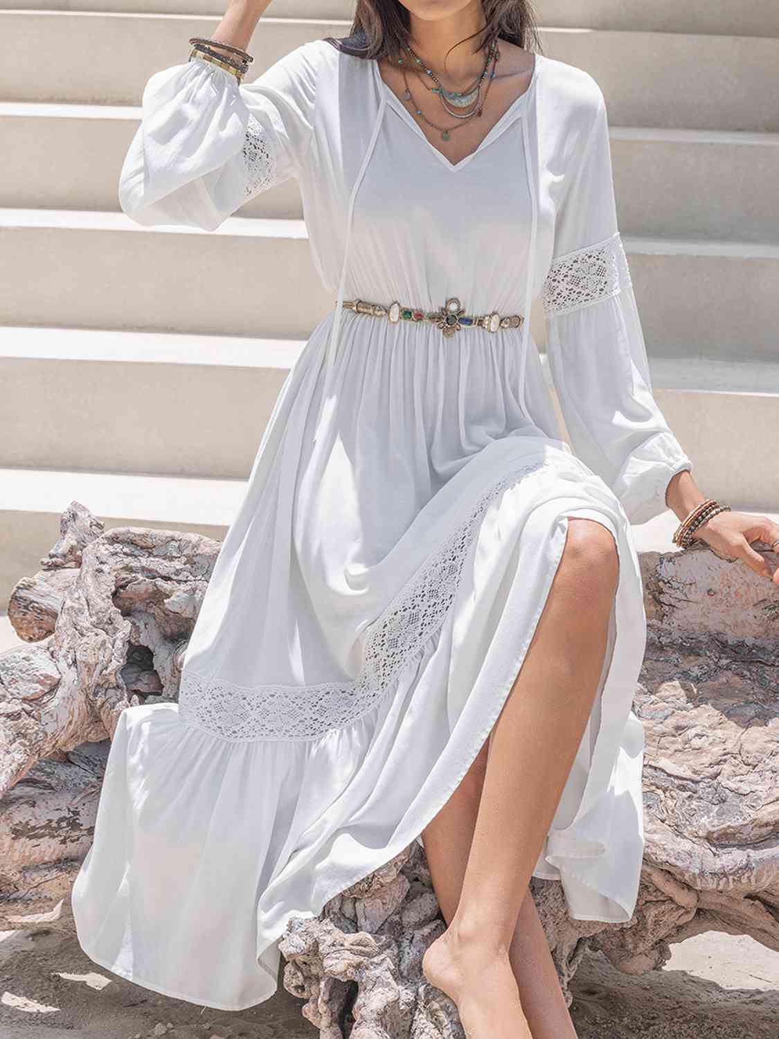 Layla Tie Neck Balloon Sleeve Midi Dress