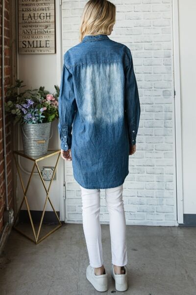 Veveret Pocketed Button Up Washed Denim Shirt *