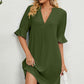 Notched Flounce Sleeve Mini Dress