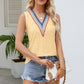 Contrast Full Size V-Neck Eyelet Tank