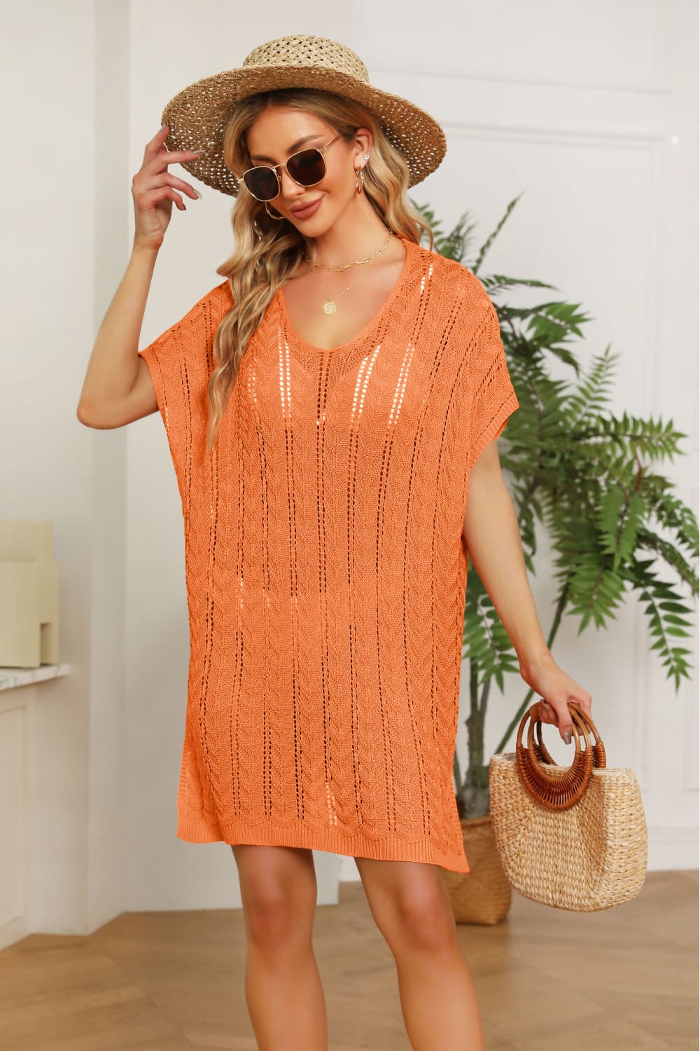 SO JAMAH One Size Openwork Side Slit Knit Dress