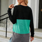 Full Size Color Block Round Neck Long Sleeve Slit T-Shirt