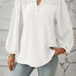 Ruched Swiss Dot Notched Balloon Sleeve T-Shirt