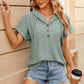 Eyelet Drawstring Hooded Short Sleeve Blouse