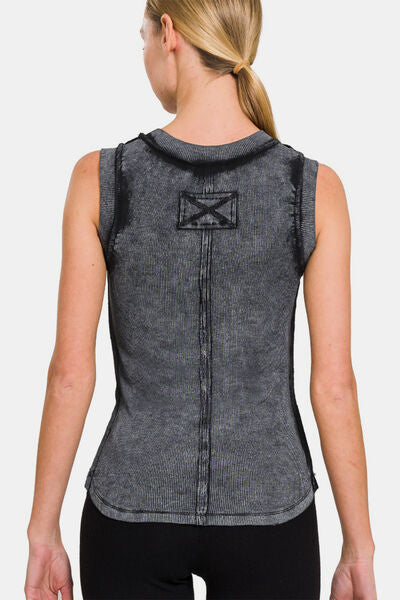Zenana Washed Ribbed Round Neck Slim Tank *