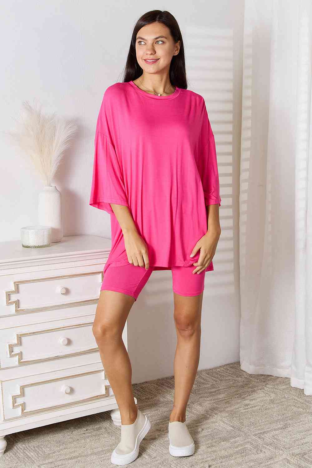 Basic Bae Full Size Soft Rayon Three-Quarter Sleeve Top and Shorts Set *