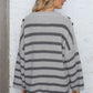 One Size Round Neck Dropped Shoulder Striped Sweater