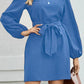 Tied Boat Neck Balloon Sleeve Mini Dress