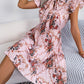 Aaliyah Isla Pleated Floral Printed Tie Neck Knee Length Dress