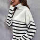 KnittedEmporium Striped Turtleneck Drop Shoulder Sweater