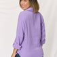 Zenana Texture Button Up Raw Hem Long Sleeve Shirt - Brand Zenana