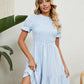 Women's Full Size Smocked Flounce Sleeve Ruffle Hem Dress
