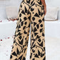 Smocked Printed Wide Leg Pants with Pockets