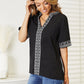 Double Take Black Full Size Embroidered Notched Neck Top