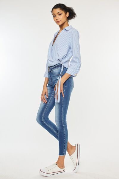 Kancan Distressed Raw Hem High Waist Jeans *