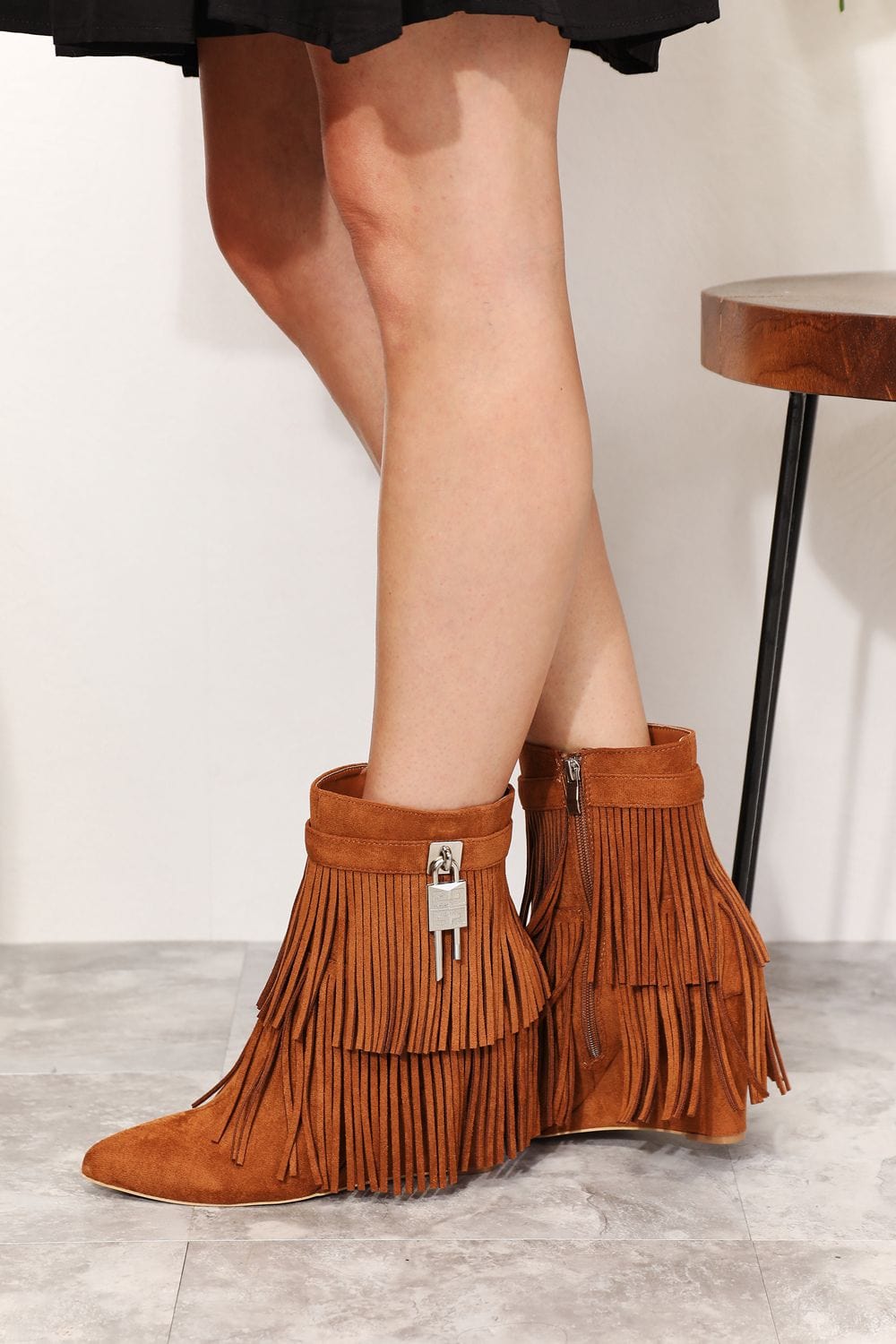 Legend Women's Tassel Wedge Heel Ochre Ankle Boots *