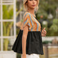 Striped Tie Neck Short Sleeve Blouse