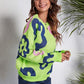Flower Pattern Round Neck Long Sleeve Sweater