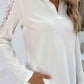 White Spliced Lace Notched Neck Top