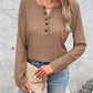 Openwork Half Button Long Sleeve Blouse