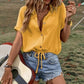 Drawstring Button Up Short Sleeve Blouse