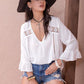 Women's Ava White Cutout V-Neck Flounce Sleeve Blouse