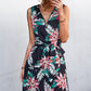 Women's Printed Zip Detail Belted Sleeveless Dress