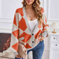 Geometric Lantern Sleeve Cardigan with Pockets
