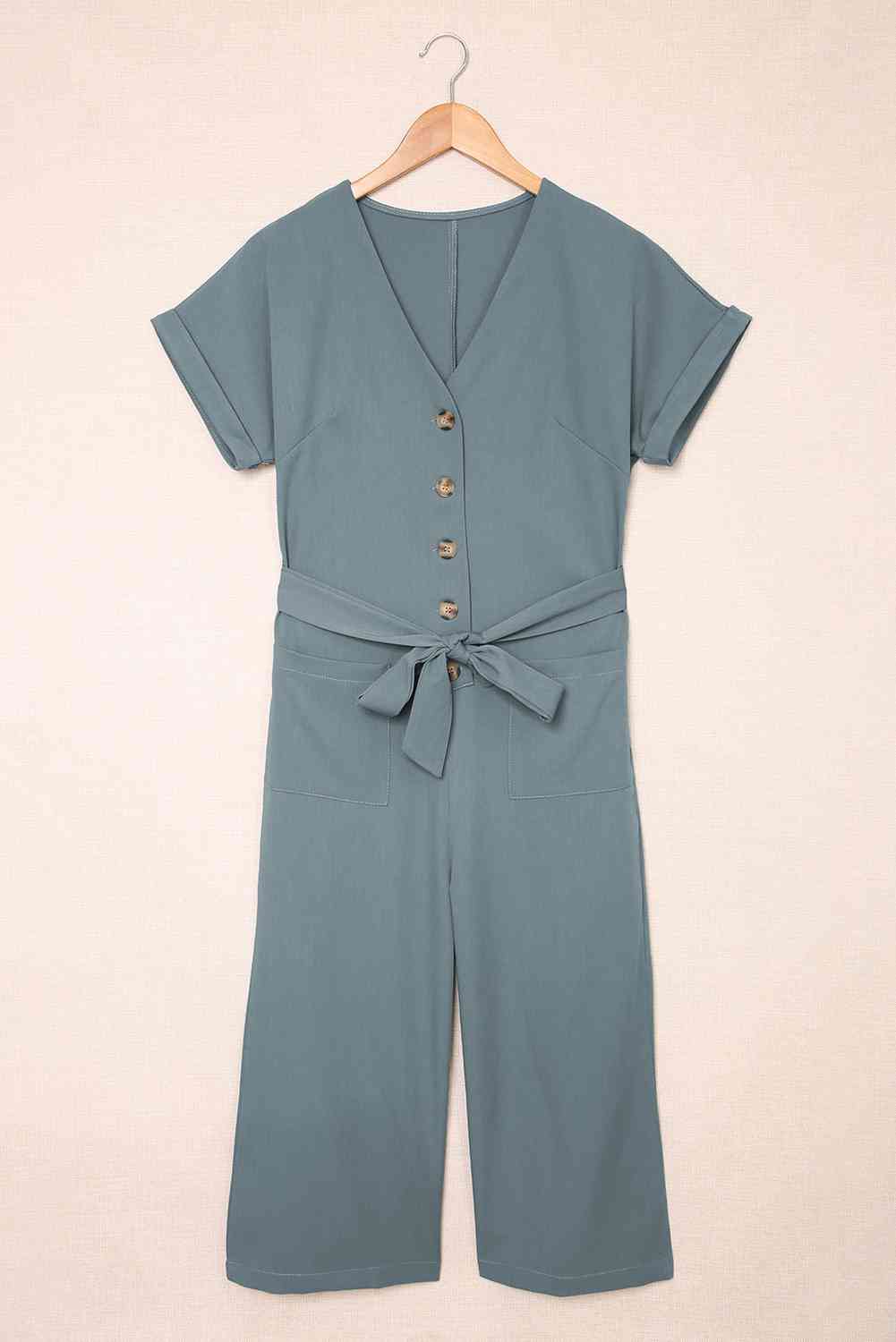 DuskJumpers Tie-Waist Buttoned Cropped Jumpsuit