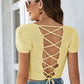 Lace-Up Openwork Square Neck Sweater