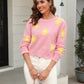 Malibu Dreams Flower Pattern Round Neck Short Sleeve Pullover Sweater